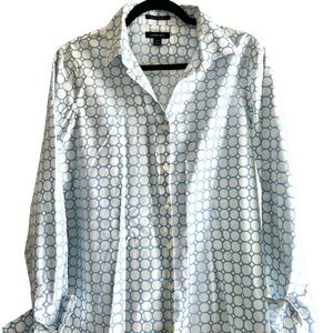 Lands' End White and Blue Patterned Button Down Shirt